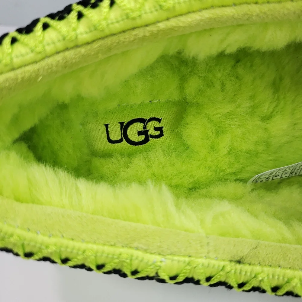 UGG Tasman Chopd Key Lime Black Neon Green Suede Wool Slippers Size Men's 11